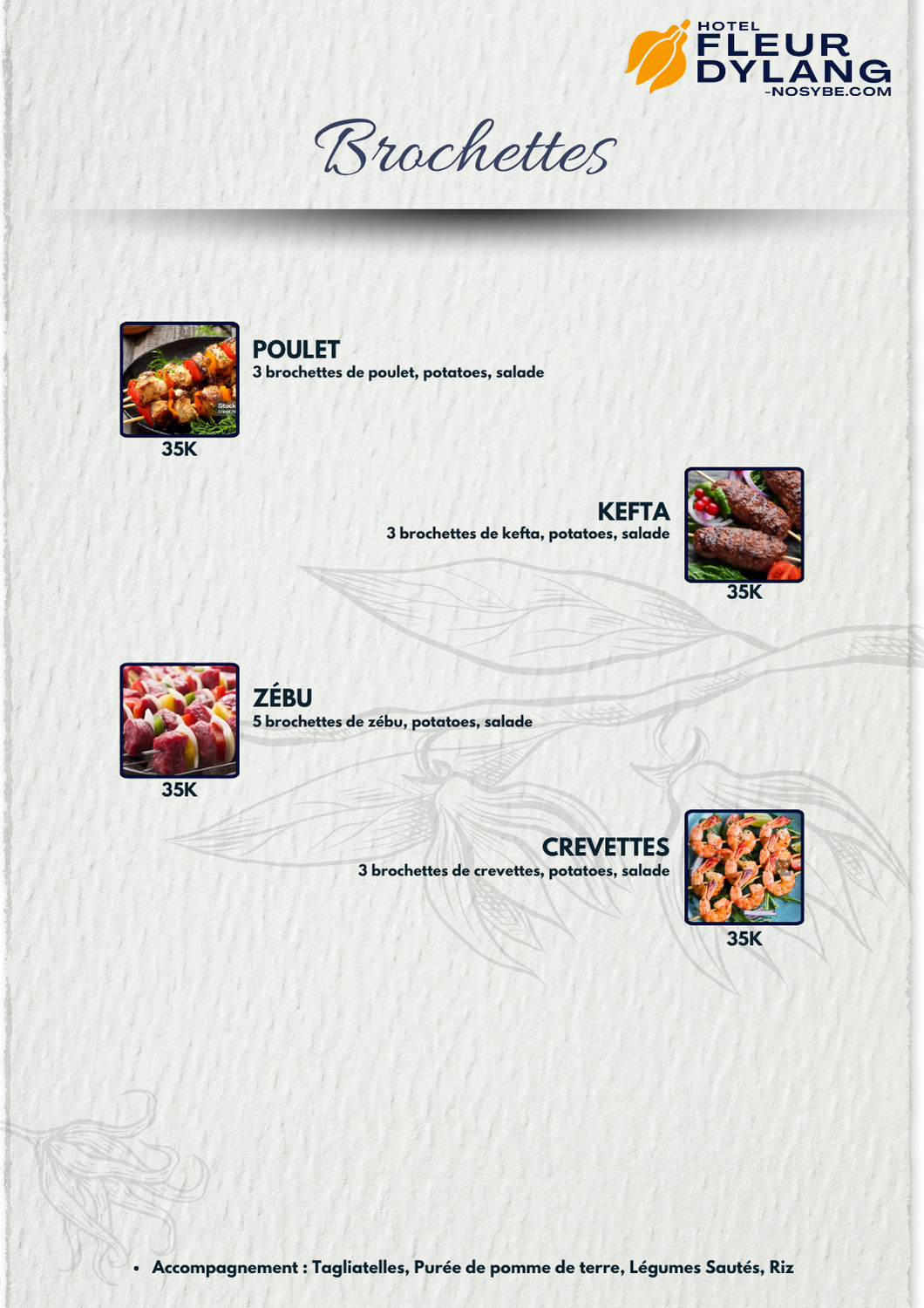 Carte Brochettes — Restaurant Fleur d'Ylang